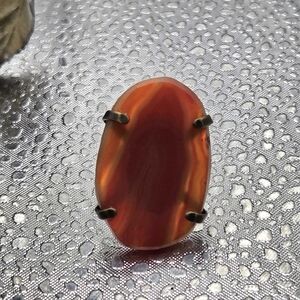 "5/$25" Vintage Amber Colored Orange Gemstone Brass Adjustable Ring 70's